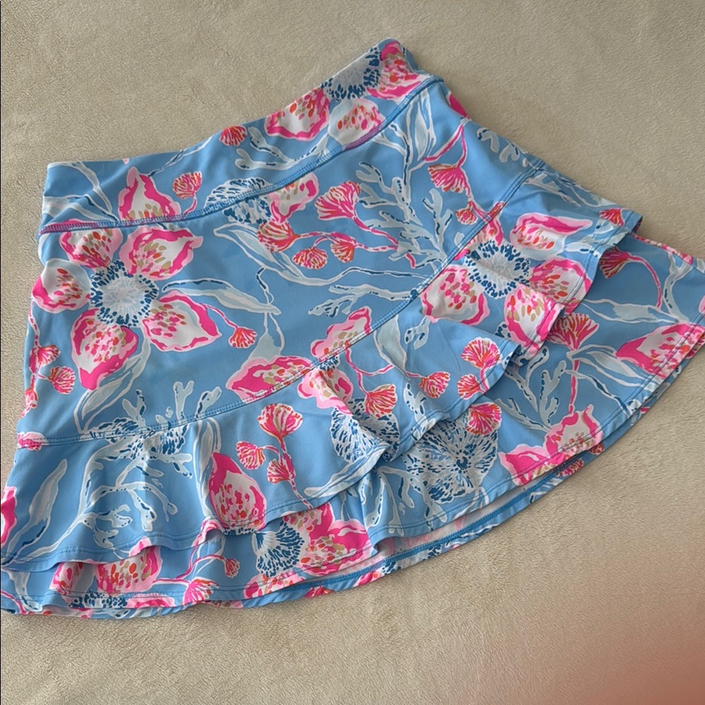 Floral Ruffle Skirt in Blue and Pink